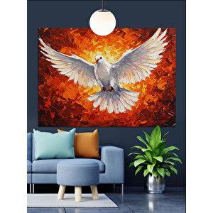 Alevli Fon Üzerinde Beyaz Güvercin Dekoratif Kanvas - Mdf Ahşap Tablo 70x100 cm