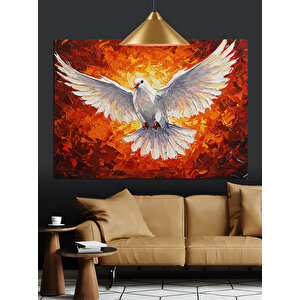 Alevli Fon Üzerinde Beyaz Güvercin Dekoratif Kanvas - Mdf Ahşap Tablo 70x100 cm