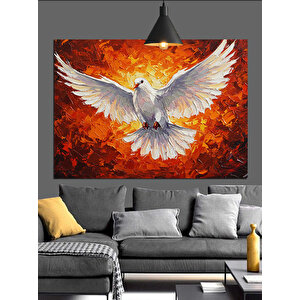 Alevli Fon Üzerinde Beyaz Güvercin Dekoratif Kanvas - Mdf Ahşap Tablo