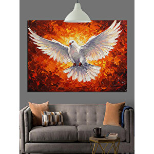 Alevli Fon Üzerinde Beyaz Güvercin Dekoratif Kanvas - Mdf Ahşap Tablo