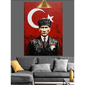 Mustafa Kemal Atatürk Ve Türk Bayrağı Dekoratif Kanvas - Mdf Ahşap Tablo 70x100 cm