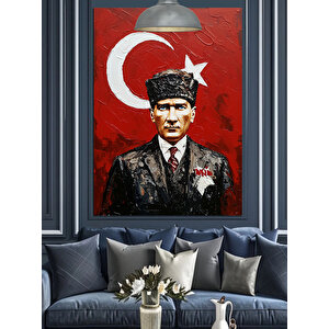Mustafa Kemal Atatürk Ve Türk Bayrağı Dekoratif Kanvas - Mdf Ahşap Tablo 70x100 cm