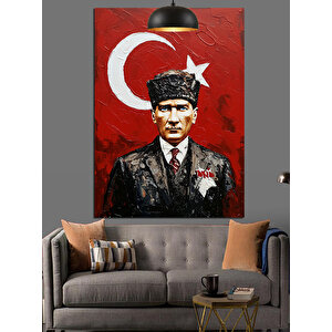 Mustafa Kemal Atatürk Ve Türk Bayrağı Dekoratif Kanvas - Mdf Ahşap Tablo 70x100 cm