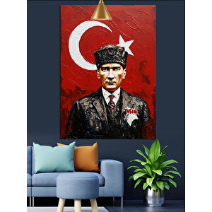 Mustafa Kemal Atatürk Ve Türk Bayrağı Dekoratif Kanvas - Mdf Ahşap Tablo