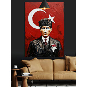 Mustafa Kemal Atatürk Ve Türk Bayrağı Dekoratif Kanvas - Mdf Ahşap Tablo