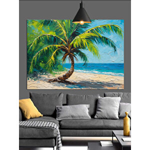 Deniz Kıyısında Palmiye Ağacı Dekoratif Kanvas - Mdf Ahşap Tablo 70x100 cm