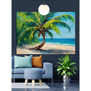 Deniz Kıyısında Palmiye Ağacı Dekoratif Kanvas - Mdf Ahşap Tablo