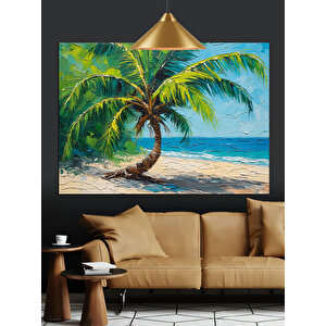 Deniz Kıyısında Palmiye Ağacı Dekoratif Kanvas - Mdf Ahşap Tablo