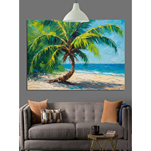 Deniz Kıyısında Palmiye Ağacı Dekoratif Kanvas - Mdf Ahşap Tablo 70x100 cm