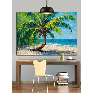 Deniz Kıyısında Palmiye Ağacı Dekoratif Kanvas - Mdf Ahşap Tablo 70x100 cm