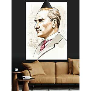 Çizim Tarzı Mustafa Kemal Atatürk Portresi Dekoratif Kanvas - Mdf Ahşap Tablo 70x100 cm