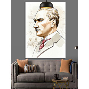 Çizim Tarzı Mustafa Kemal Atatürk Portresi Dekoratif Kanvas - Mdf Ahşap Tablo