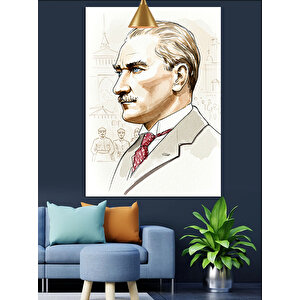 Çizim Tarzı Mustafa Kemal Atatürk Portresi Dekoratif Kanvas - Mdf Ahşap Tablo