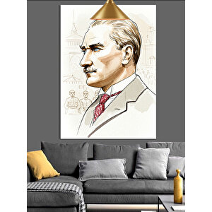 Çizim Tarzı Mustafa Kemal Atatürk Portresi Dekoratif Kanvas - Mdf Ahşap Tablo 35x50 cm