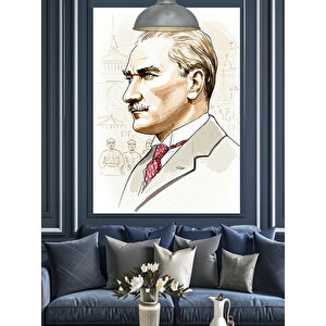 Çizim Tarzı Mustafa Kemal Atatürk Portresi Dekoratif Kanvas - Mdf Ahşap Tablo 35x50 cm