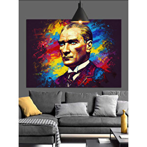 Renkli Fırça Darbeli Atatürk Dekoratif Kanvas - Mdf Ahşap Tablo 35x50 cm