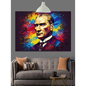 Renkli Fırça Darbeli Atatürk Dekoratif Kanvas - Mdf Ahşap Tablo 35x50 cm