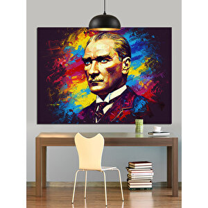 Renkli Fırça Darbeli Atatürk Dekoratif Kanvas - Mdf Ahşap Tablo 35x50 cm