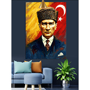 Bayrak Önünde Mustafa Kemal Atatürk Dekoratif Kanvas - Mdf Ahşap Tablo