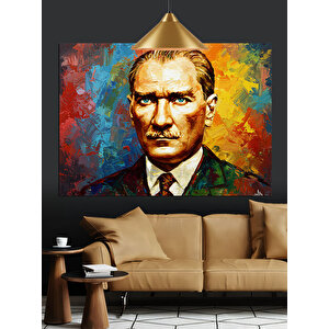 Renkli Fırça Darbeli Atatürk Dekoratif Kanvas - Mdf Ahşap Tablo 35x50 cm