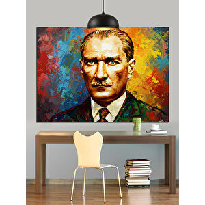 Renkli Fırça Darbeli Atatürk Dekoratif Kanvas - Mdf Ahşap Tablo