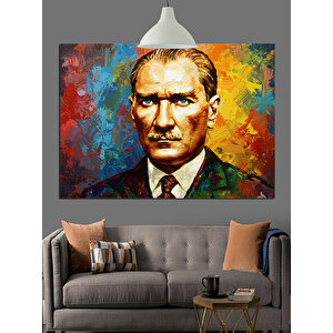 Renkli Fırça Darbeli Atatürk Dekoratif Kanvas - Mdf Ahşap Tablo