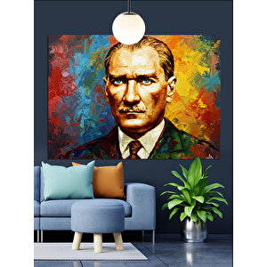 Renkli Fırça Darbeli Atatürk Dekoratif Kanvas - Mdf Ahşap Tablo 70x100 cm