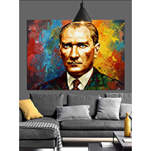 Renkli Fırça Darbeli Atatürk Dekoratif Kanvas - Mdf Ahşap Tablo 70x100 cm