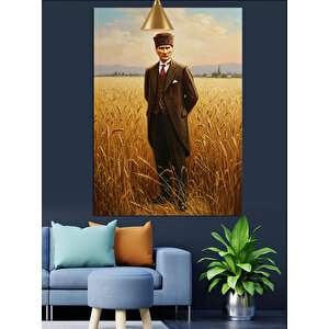 Buğday Tarlası Mustafa Kemal Atatürk Dekoratif Kanvas - Mdf Ahşap Tablo 50x70 cm