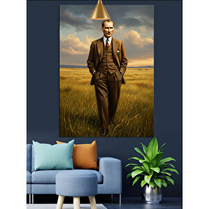 Buğday Tarlasında Mustafa Kemal Atatürk Dekoratif Kanvas - Mdf Ahşap Tablo 70x100 cm