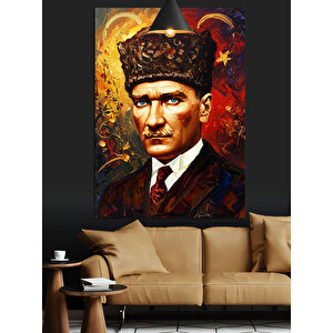 Fırça Darbeli Mustafa Kemal Atatürk Portresi Dekoratif Kanvas - Mdf Ahşap Tablo