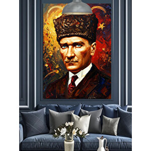 Fırça Darbeli Mustafa Kemal Atatürk Portresi Dekoratif Kanvas - Mdf Ahşap Tablo 50x70 cm