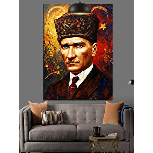 Fırça Darbeli Mustafa Kemal Atatürk Portresi Dekoratif Kanvas - Mdf Ahşap Tablo 50x70 cm