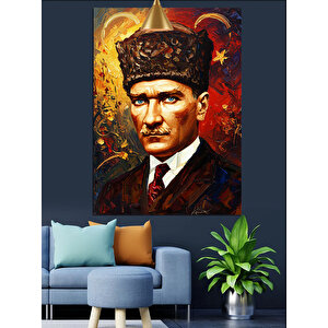 Fırça Darbeli Mustafa Kemal Atatürk Portresi Dekoratif Kanvas - Mdf Ahşap Tablo 50x70 cm