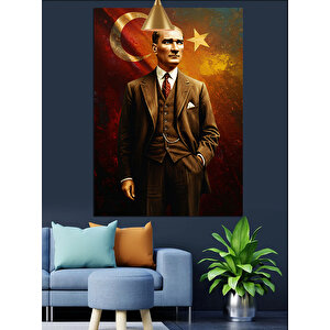 Takım Elbiseli Mustafa Kemal Atatürk Dekoratif Kanvas - Mdf Ahşap Tablo 50x70 cm