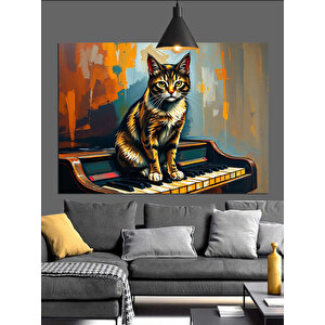 Piyanonun Üzerinde Küçük Kedi Dekoratif Kanvas - Mdf Ahşap Tablo