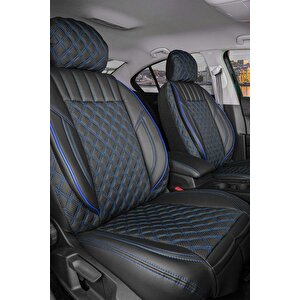 Toyota Auris I 2006-2012 Uyumlu Lüx Yarı Deri Oto Koltuk Kılıfı Ön Arka Takım Petra Si̇yah Mavi̇ Siyah-Mavi