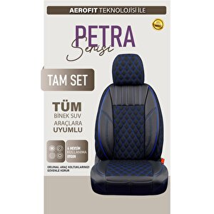Fiat Egea Easy Stil Uyumlu Lüx Yarı Deri Oto Koltuk Kılıfı Ön Arka Takım Petra Si̇yah Mavi̇ Siyah-Mavi