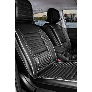 Volvo S40 2004-2012 Uyumlu Lüx Deri Oto Koltuk Kılıfı Ön Arka Takım Saturn Si̇yah Beyaz Siyah-Beyaz