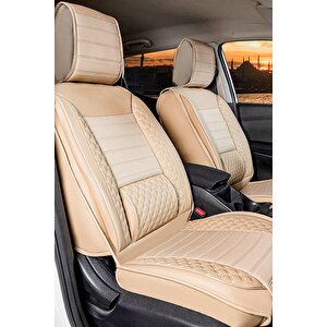 Hyundai İ20 Troy Uyumlu Lüx Deri Oto Koltuk Kılıfı Ön Arka Takım Saturn Bej Bej