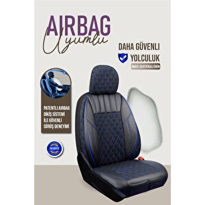 Fiat Bravo Sport Style Uyumlu Lüx Yarı Deri Oto Koltuk Kılıfı Ön Arka Takım Petra Si̇yah Mavi̇