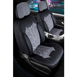 Hyundai Matrix Lüx Deri Detaylı Keten Oto Koltuk Kılıfı Ön Arka Takım Karaca Serisi Füme Füme