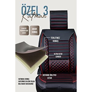 Renault Clio 3 Station Wagon Uyumlu Lüx Deri Oto Koltuk Kılıfı Ön Arka Takım Saturn Si̇yah Kirmizi