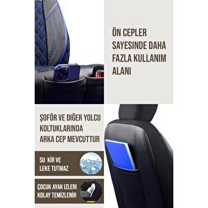 Suzuki Liana Uyumlu Lüx Yarı Deri Oto Koltuk Kılıfı Ön Arka Takım Petra Si̇yah Mavi̇
