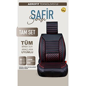 Fiat Linea Easy Uyumlu Lüx Deri Oto Koltuk Kılıfı Ön Arka Takım Saturn Si̇yah Kirmizi Siyah - Kırmızı