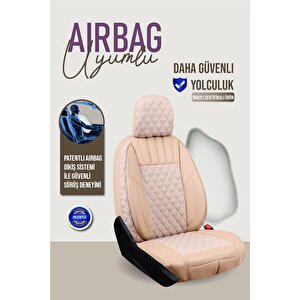 Renault 19 Europa Uyumlu Lüx Yarı Deri Oto Koltuk Kılıfı Ön Arka Takım Petra Bej