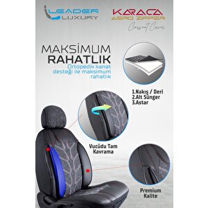 Seat Leon Sc Fr Lüx Deri Detaylı Keten Oto Koltuk Kılıfı Ön Arka Takım Karaca Serisi Si̇yah Siyah