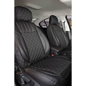 Renault Fluence 2010-2013 Uyumlu Lüx Yarı Deri Oto Koltuk Kılıfı Ön Arka Takım Petra Tam Si̇yah Siyah