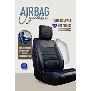 Renault Latitude Uyumlu Lüx Deri Oto Koltuk Kılıfı Ön Arka Takım Saturn Si̇yah Mavi̇