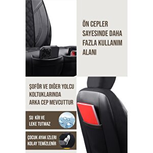 Renault Latitude Uyumlu Lüx Yarı Deri Oto Koltuk Kılıfı Ön Arka Takım Petra Tam Si̇yah
